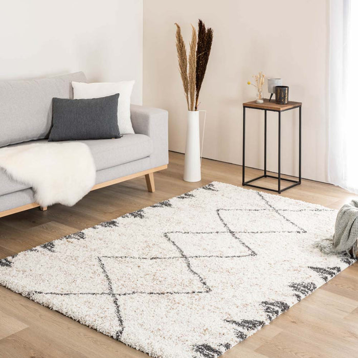 Boho&me Hoogpolig vloerkleed berber Artisan - wit|grijs - 200x300 cm
