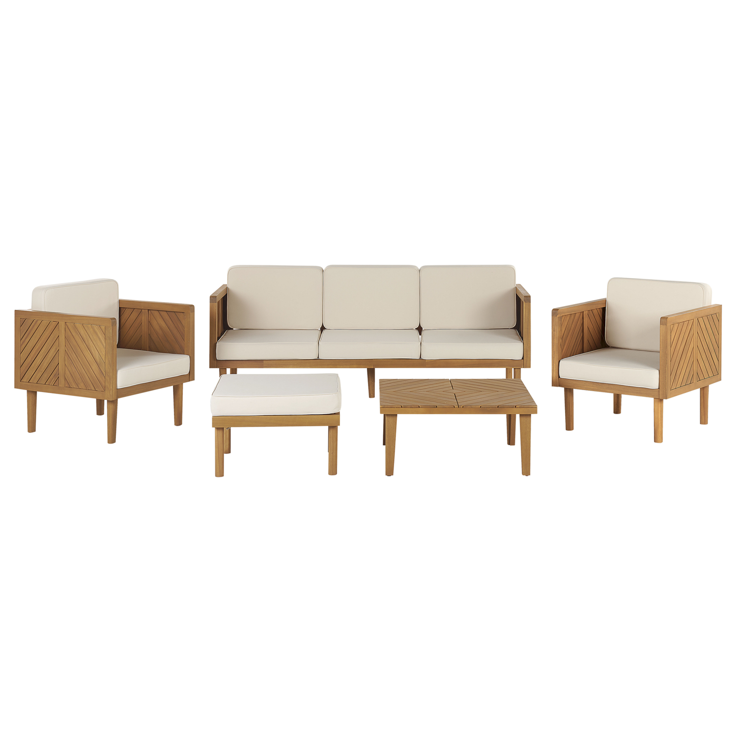 Beliani-BARATTI-Loungeset voor 5-Lichte houtkleur|Wit-Acaciahout
