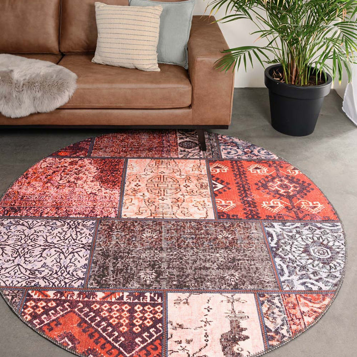 Heritaged Rond patchwork vloerkleed - Fade No.1 rood|multi - 305 cm