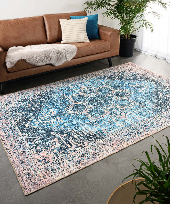 Heritaged Vintage vloerkleed - Fade No.3 blauw|oranje - 305x405 cm