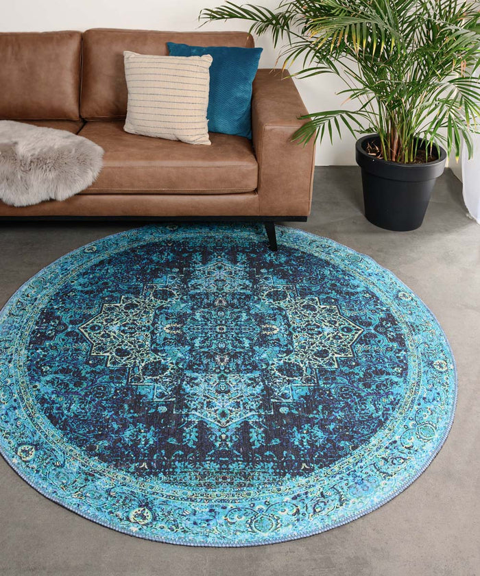 Heritaged Rond vintage vloerkleed - Fade No.2 blauw - 190 cm