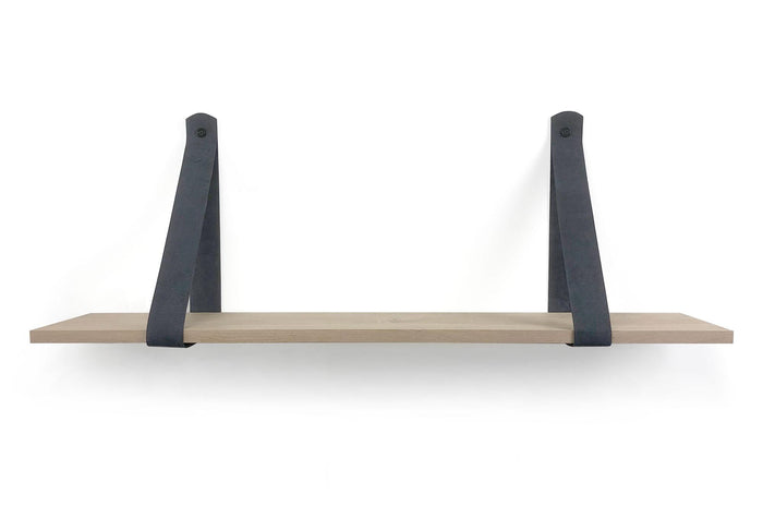 Woodbrothers Eiken 18mm wandplank recht 110x20cm + leren riem grijs