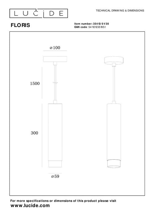 Lucide FLORIS Hanglamp - Zwart