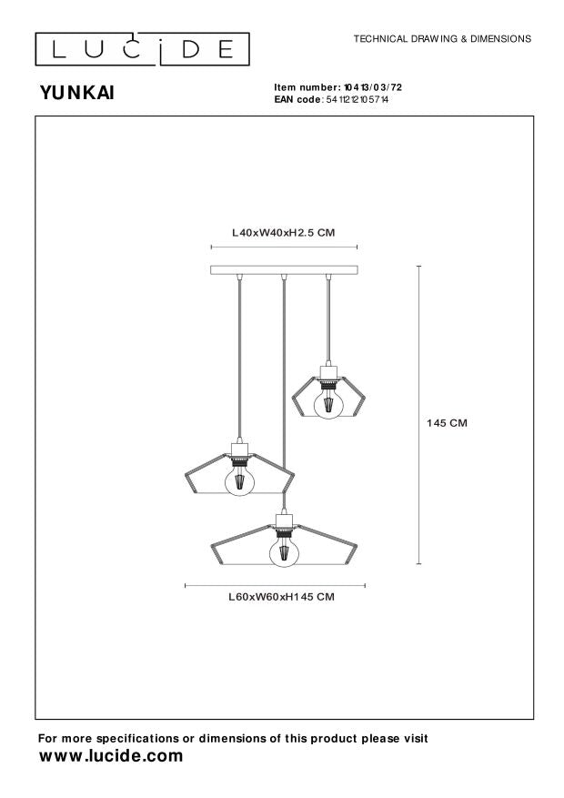 Yunkai cluster 3 hanglamp rond naturel