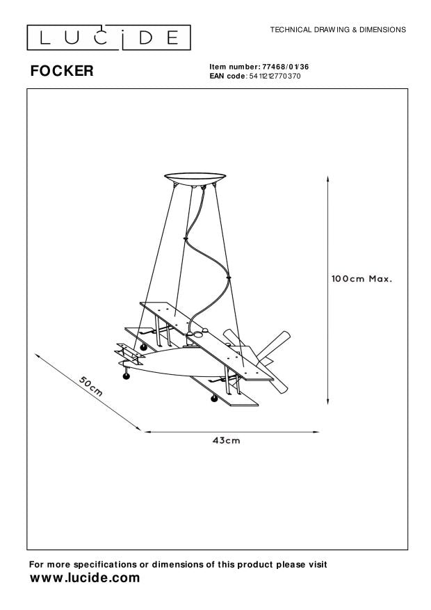 Lucide FOCKER Hanglamp 1xE27 - Grijs