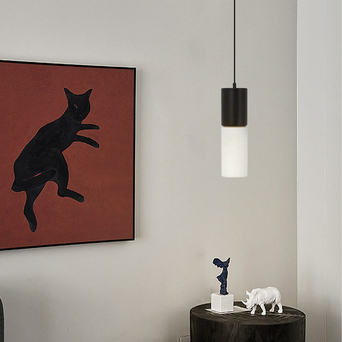 Home sweet home Cilinder Hanglamp - Zwart metaal | wit glas