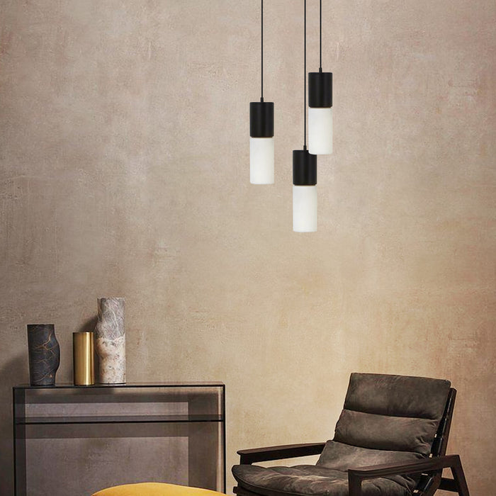 Home sweet home Cilinder Hanglamp - Zwart metaal | wit glas