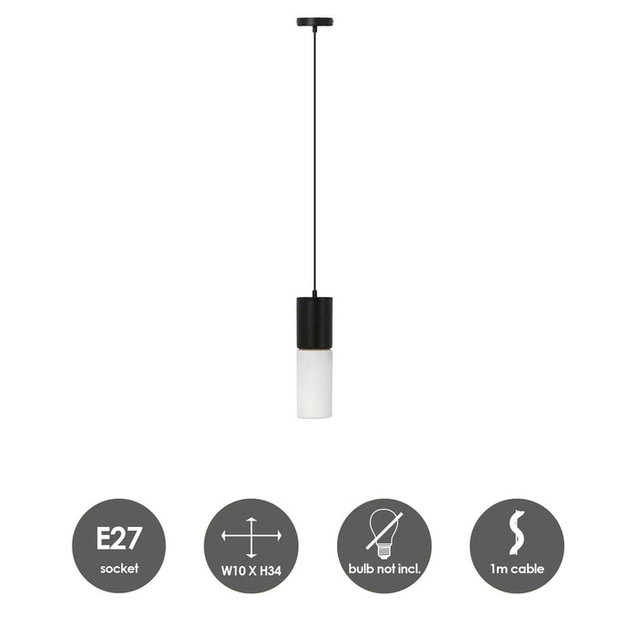 Home sweet home Cilinder Hanglamp - Zwart metaal | wit glas