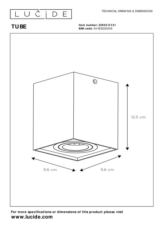 Lucide TUBE Plafondspot - Wit