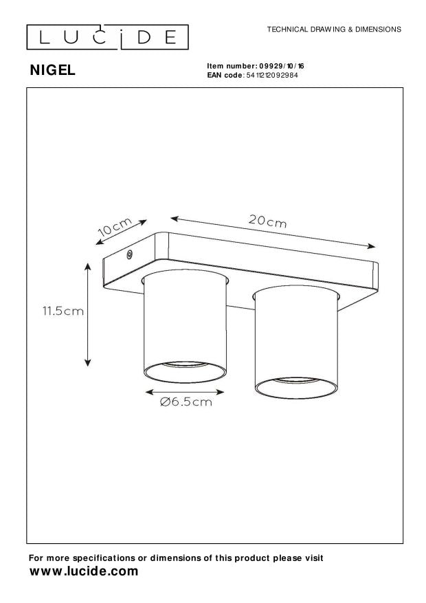 Lucide NIGEL Plafondspot - Zwart Staal