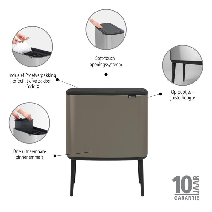 Brabantia Bo Touch Bin Afvalemmer 3 x 11 L - Platinum
