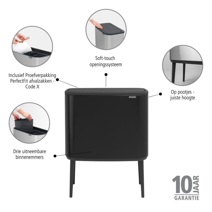 Brabantia Bo Touch Bin Afvalemmer 3 x 11 L - Zwart