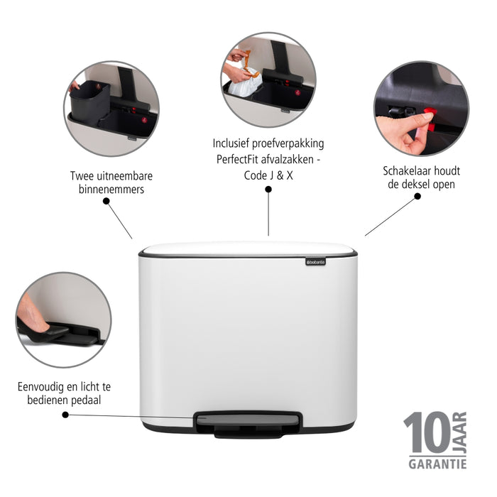 Brabantia Bo Pedaalemmer 11 + 23 L - Wit