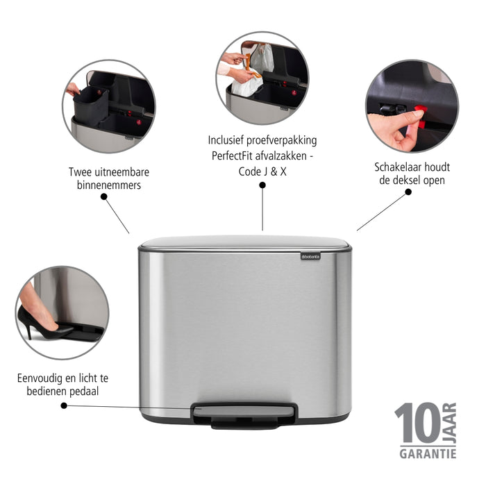 Brabantia Bo Pedaalemmer 11 + 23 L - Zilver