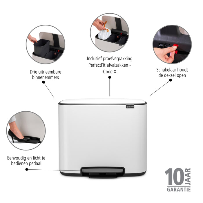 Brabantia Bo Pedaalemmer 3 x 11 L - Wit