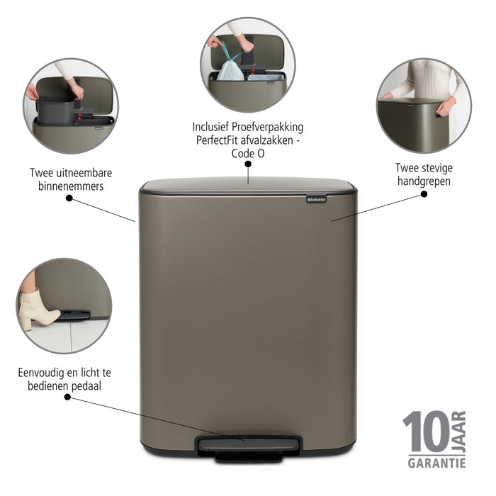 Brabantia Bo Pedaalemmer 2 x 30 L - Platinum