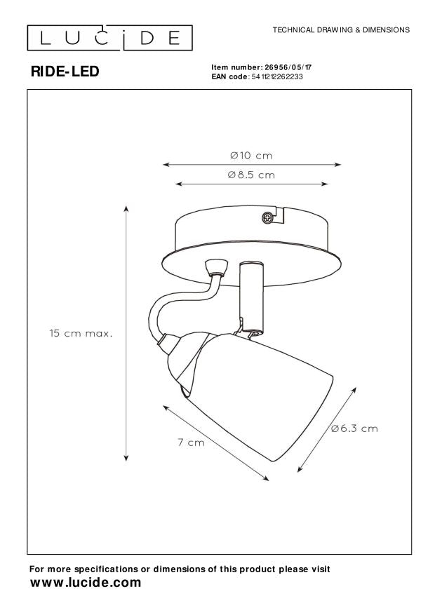 Lucide RIDE-LED Plafondspot - Koper