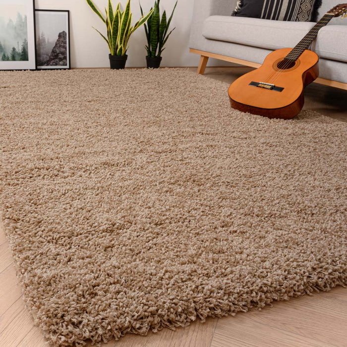 Tapeso Hoogpolig vloerkleed shaggy Grand effen - beige - 240x340 cm