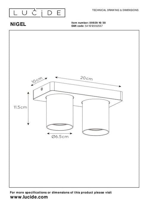 Lucide NIGEL Plafondspot - Zwart