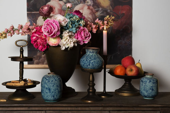 Clayre & Eef Vaas Ø 12x16 cm Blauw Keramiek Rond Bloempot Binnen