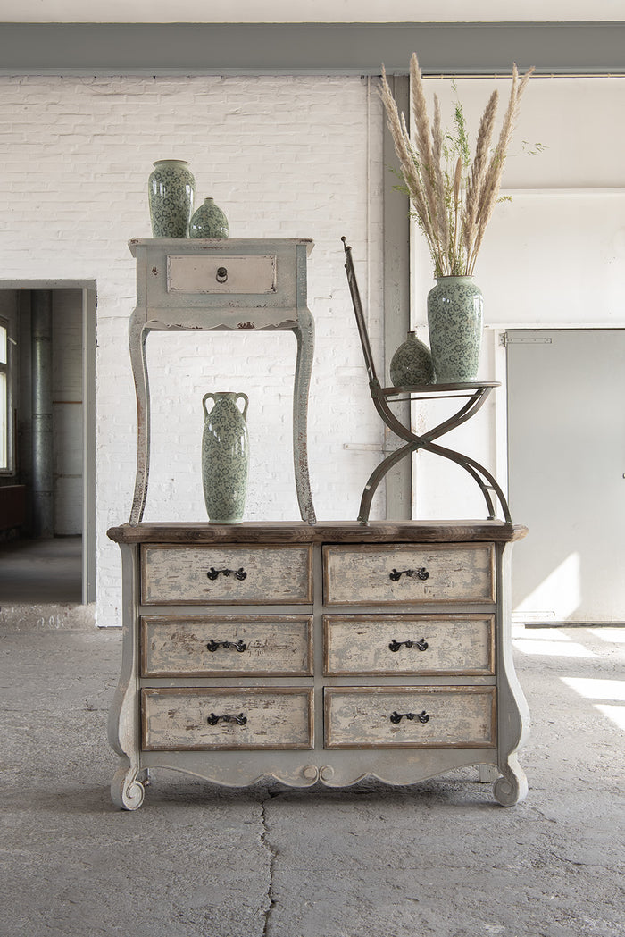 Clayre & Eef Vaas Ø 17x35 cm Groen Keramiek Bloemen Decoratie Vaas