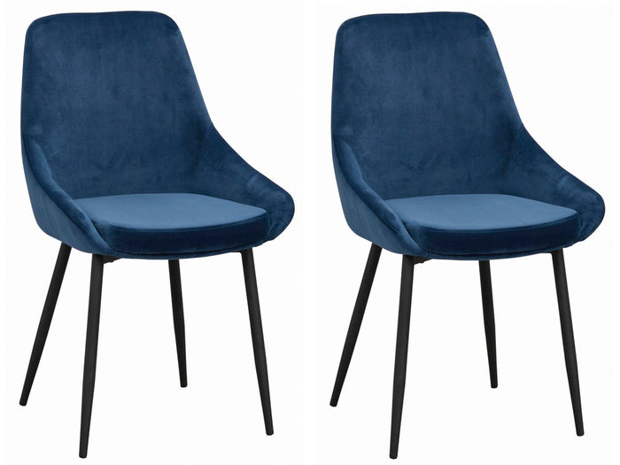 Rowico Sierra Velvet Eetkamerstoel - Set Van 2 - Donkerblauw Fluweel