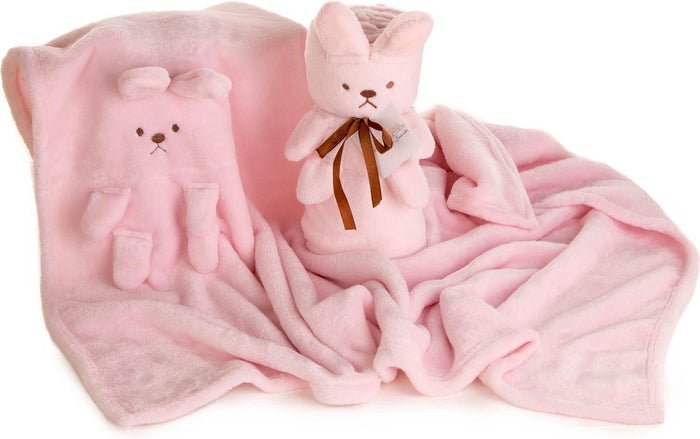 Elegance Baby|Kinder Flanel Fleece Knuffel Deken Konijn roze