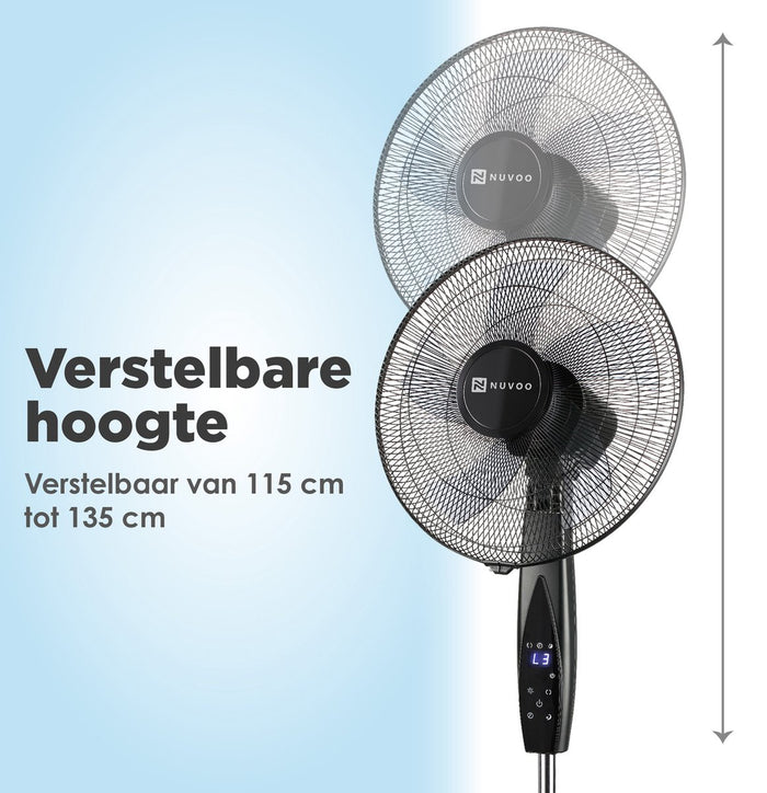 Nuvoo Statiefventilator Zwart 40cm – 3 Standen – Timer – Remote