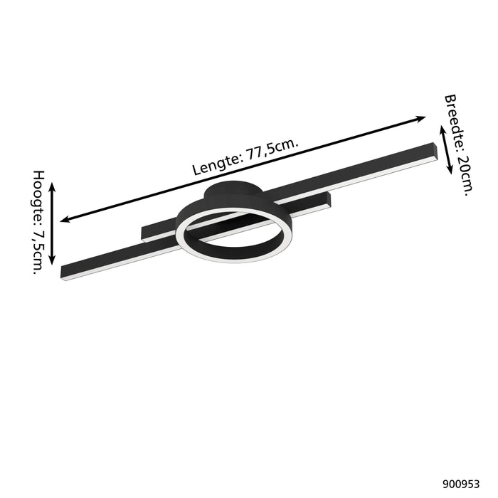EGLO Amandolo Plafondlamp - LED - 77,5 cm - Zwart|Wit
