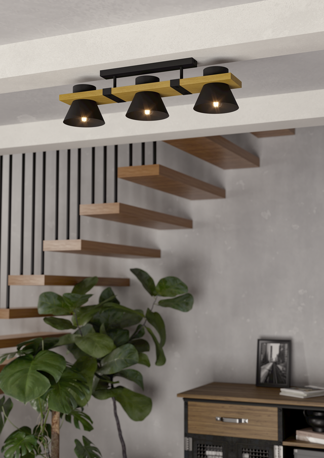 EGLO Maccles Plafondlamp - E27 - 78 cm - Zwart|Bruin - Hout