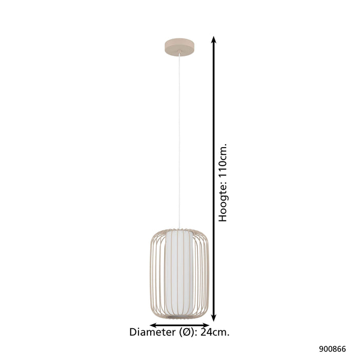 EGLO Terrarosa Hanglamp - E27 - Ø 24 cm - Zand|Wit - Textiel