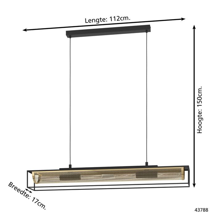 EGLO Nohales Hanglamp - E27 - 112 cm - Zwart|Goud - Staal