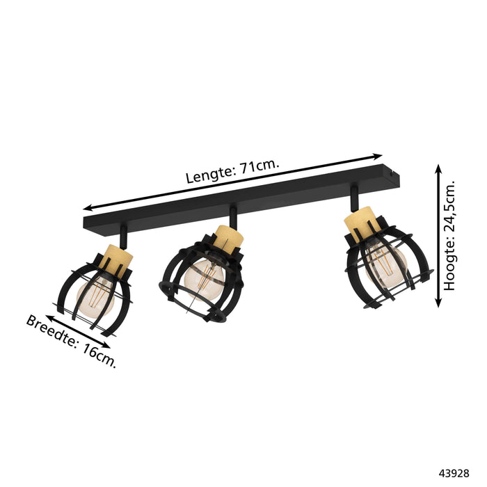 EGLO Stillington 1 Spot - E27 - 71 cm - Zwart|Bruin - Hout|Staal