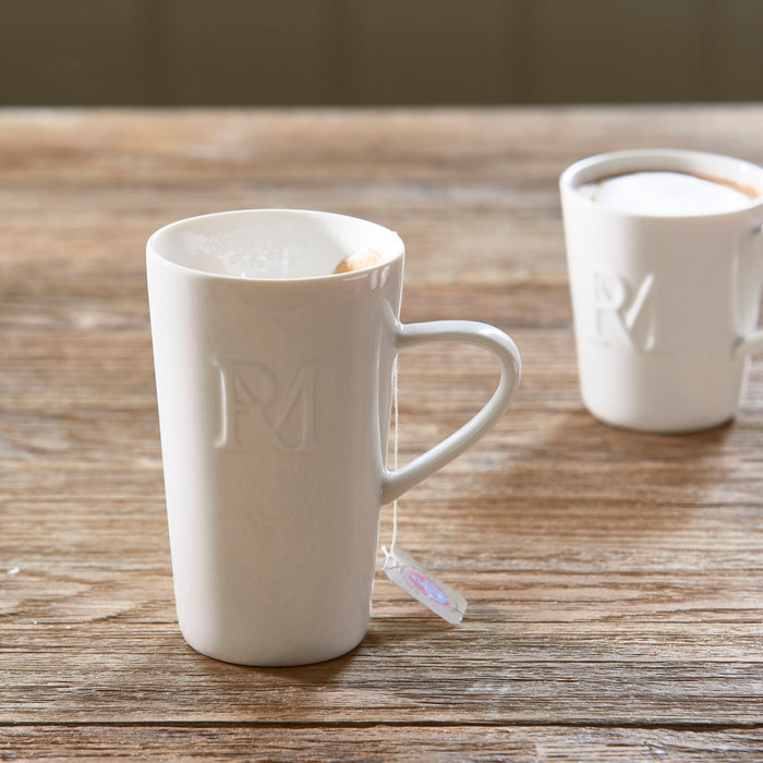Riviera Maison Theemok wit, Mok met oor - Monogram 400 ml - Porselein