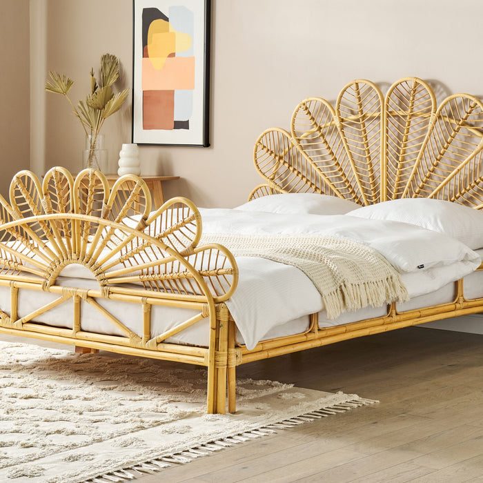 Beliani-FLORENTINE-Tweepersoonsbed-Lichtbruin-160 x 200 cm-Rotan
