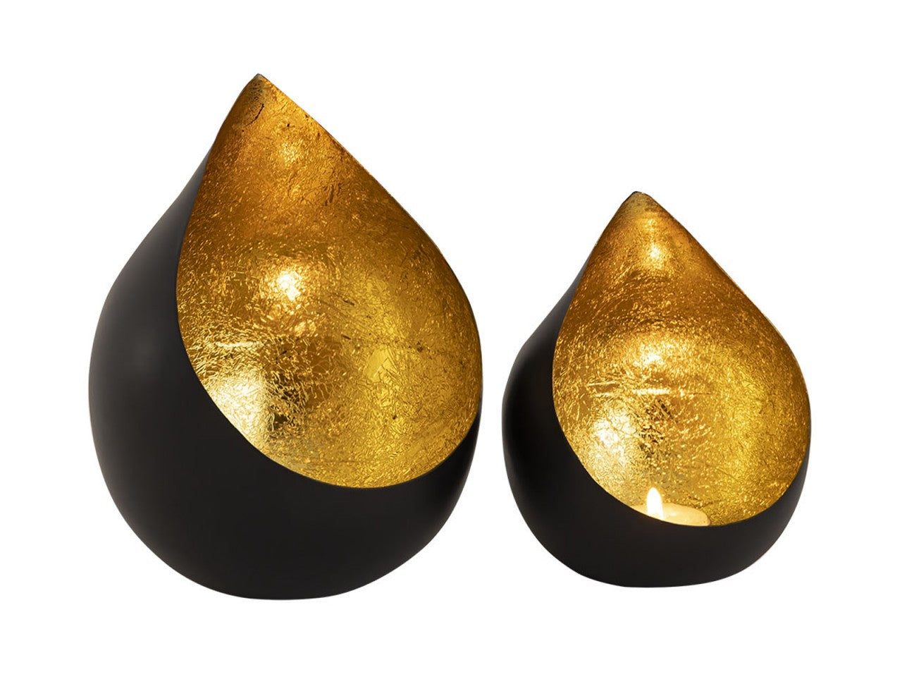 SVJ Windlichten Rond - 14x14x18 cm - Metaal - Zwart|Goud - Set van 2