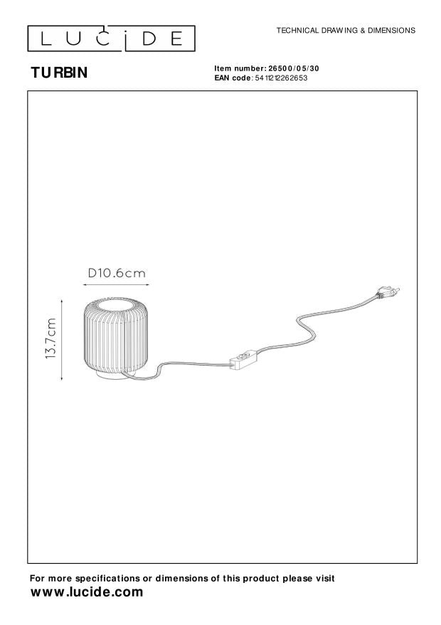 Lucide TURBIN Tafellamp - Zwart