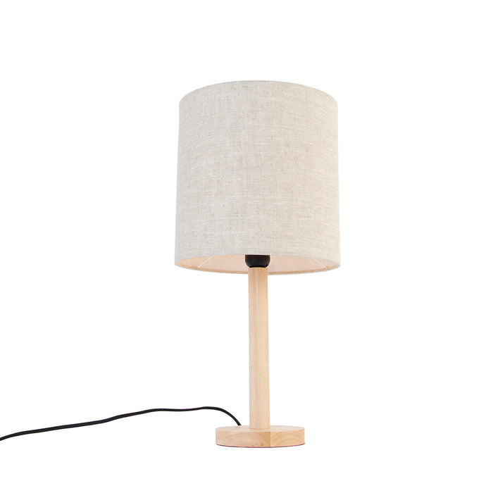 QAZQA Landelijke tafellamp hout met lichtbruine kap - Mels