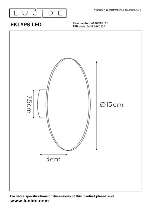 Lucide EKLYPS LED Wandlamp - Wit