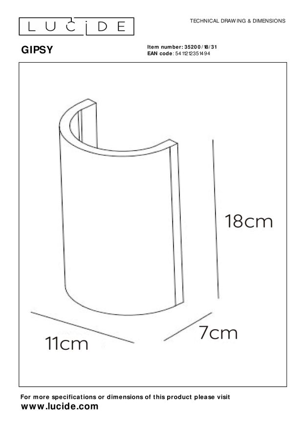 Lucide GIPSY Wandlamp - Wit