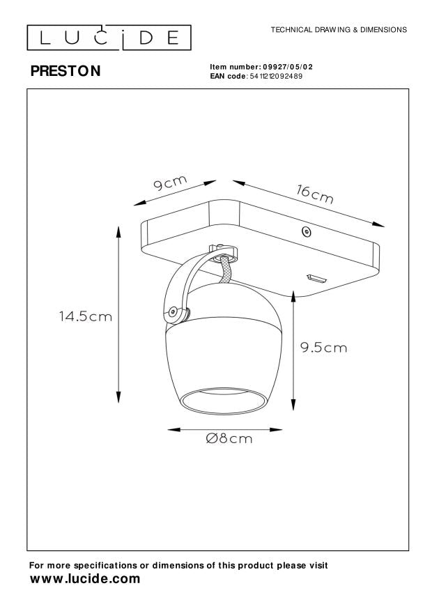Lucide PRESTON Wandspot 1xGU10 - Mat Goud | Messing