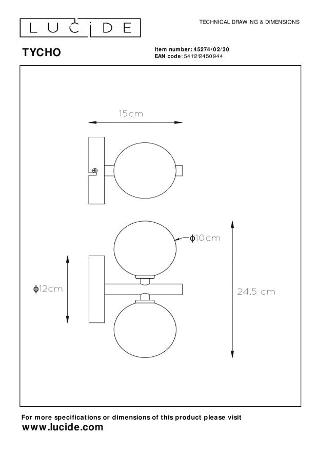 Lucide TYCHO Wandlamp - Zwart