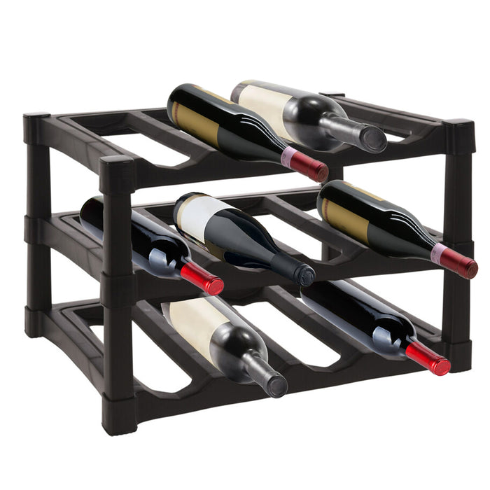 EH Wijnrek - zwart - kunststof - 39 x 30 x 25 cm - 12x flessen