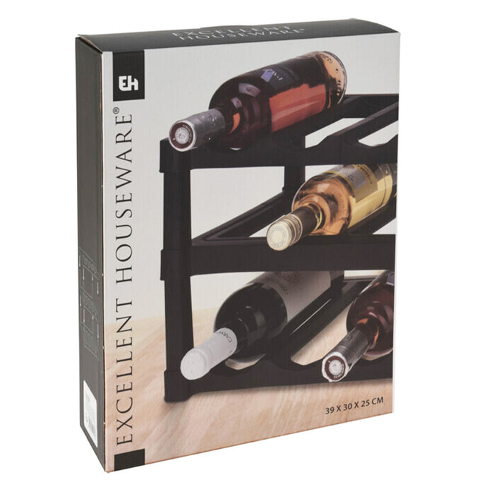 EH Wijnrek - zwart - kunststof - 39 x 30 x 25 cm - 12x flessen