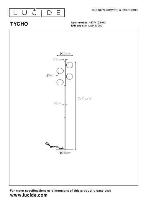 Lucide TYCHO Vloerlamp - Mat Goud | Messing