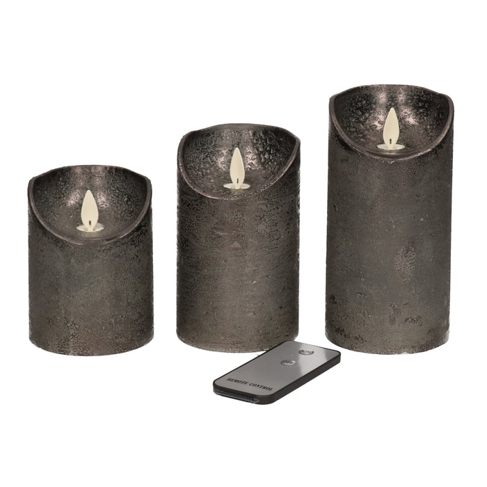 Anna's Collection Stompkaarsen - 3x - antraciet grijs - LED