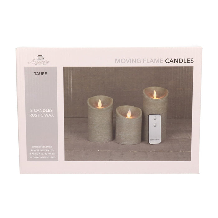 Anna's Collection LED kaarsen - 3x taupe - afstandsbediening