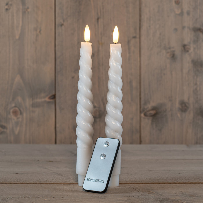 Anna Collection LED swirl dinerkaarsen - 2x st - wit - 23 cm