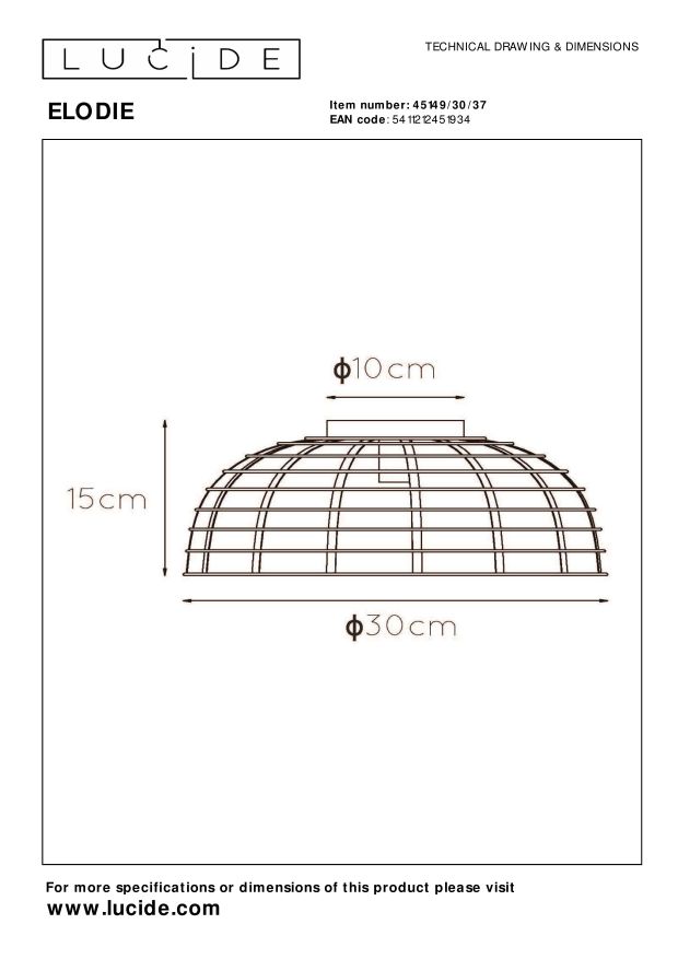 Lucide ELODIE Plafonnière 1xE27 - Turkoois