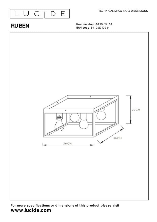 Lucide RUBEN Plafonnière - Zwart